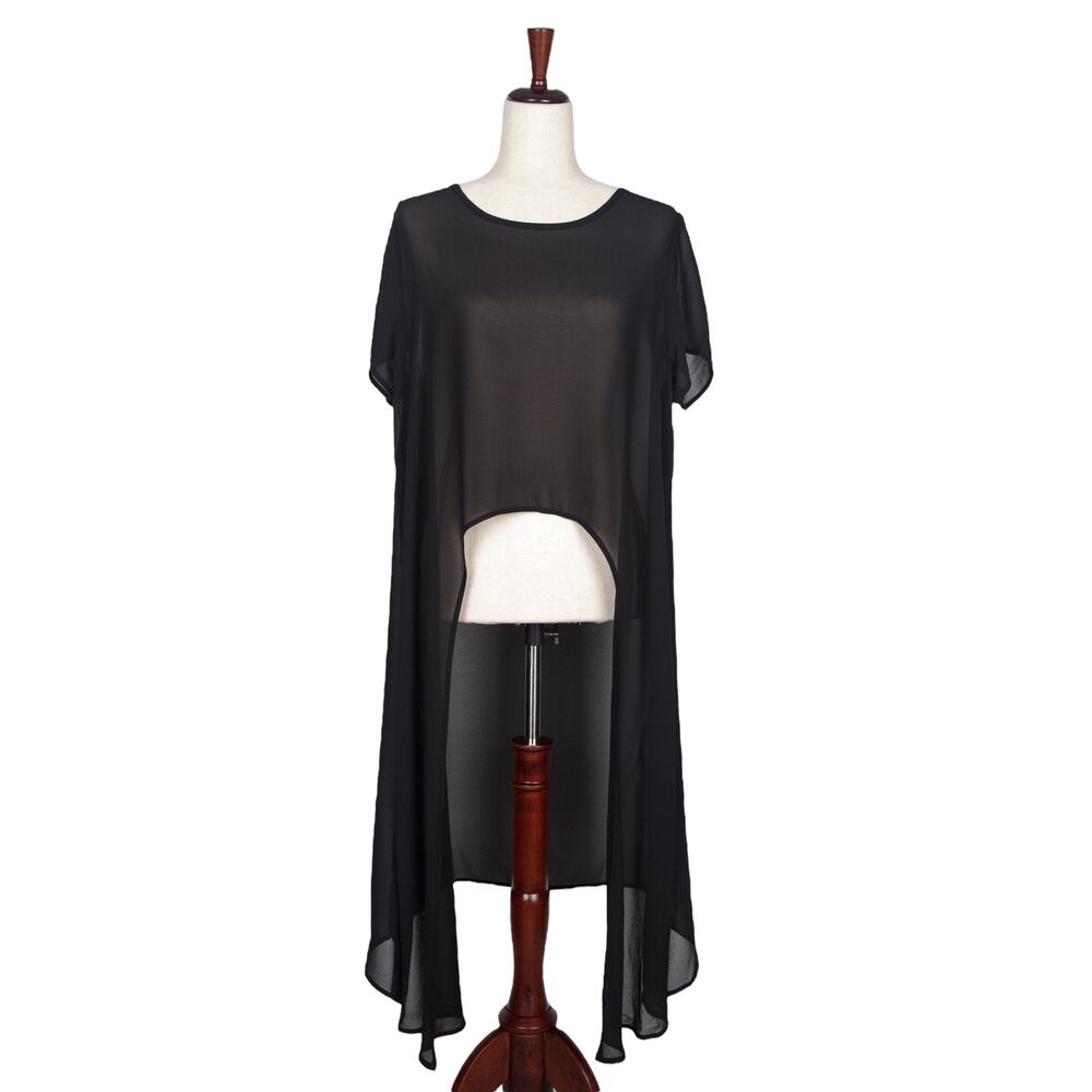 Women's Sheer Tunic Cover Up Black Hi Low Size L NWT